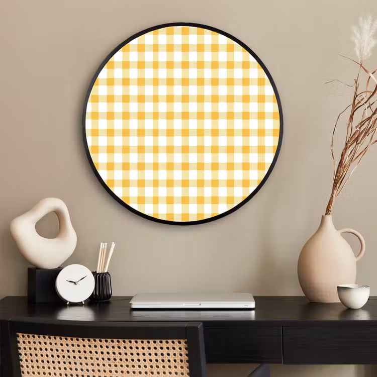 Ronde fotolijst - Ruit - Gingham - Klassiek - Geel en Wit — 2
