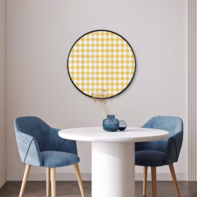 Ronde fotolijst - Ruit - Gingham - Klassiek - Geel en Wit — 3