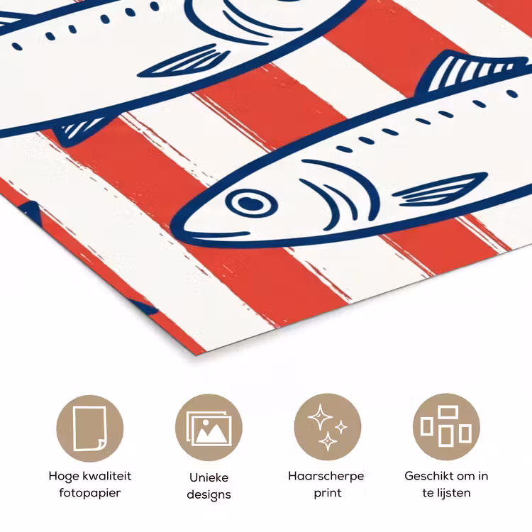 Poster - Vis - Patroon - Strepen - Illustratie - Rood — 5