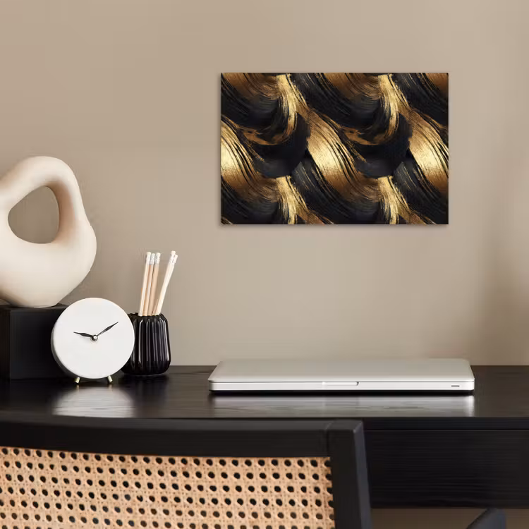 Poster - Verfstreken - Abstract - Goud - Zwart — 2
