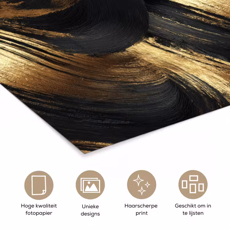 Poster - Verfstreken - Abstract - Goud - Zwart — 5