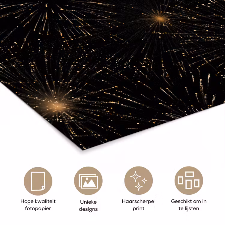 Poster - Vuurwerk - Patroon - Feestelijk - Goud - Zwart — 5