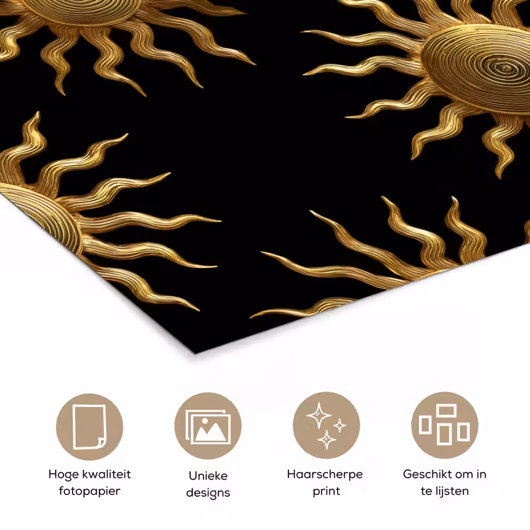 Poster - Zon - Patroon - Luxe - Goud - Zwart — 5