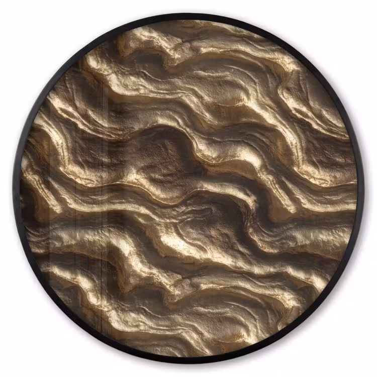 Ronde fotolijst - Reliëf - Golven - Abstract - Bronsgoud — 1