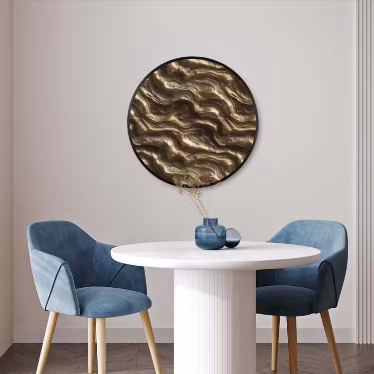 Ronde fotolijst - Reliëf - Golven - Abstract - Bronsgoud — 3