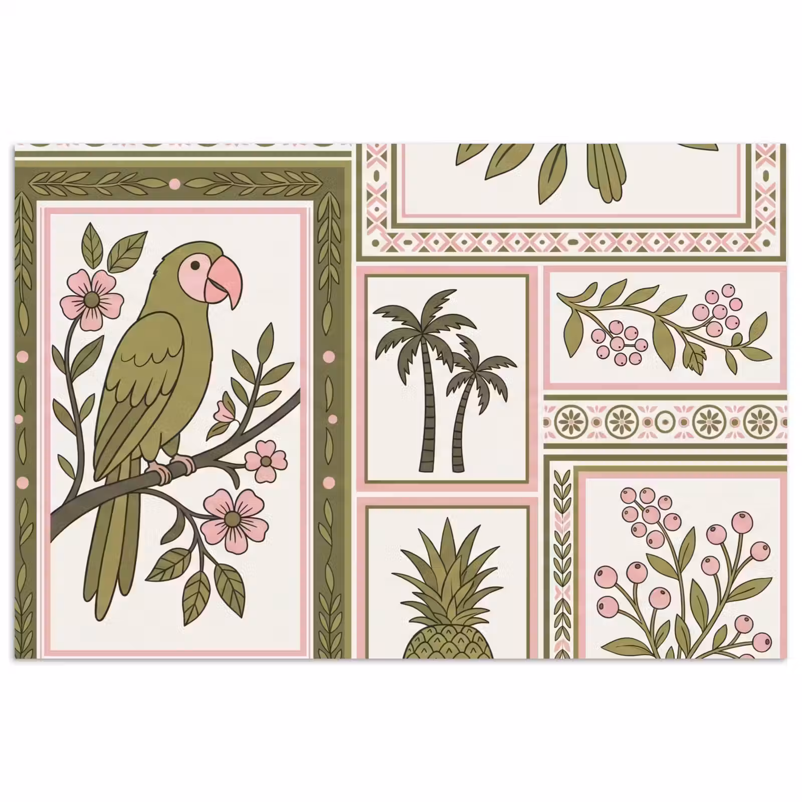 Poster - Vogel - Tropisch - Patroon - Decoratief - Groen — 1