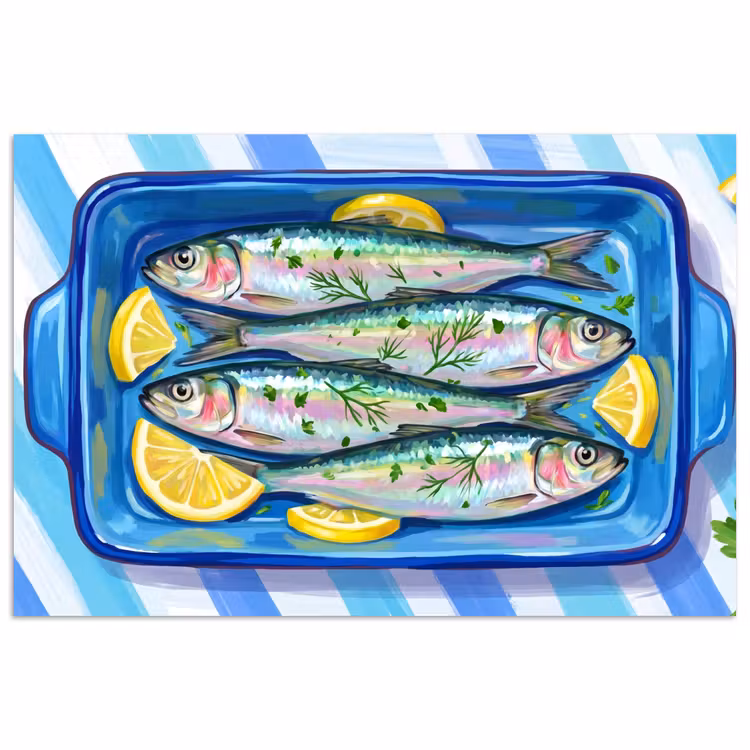 Poster - Vis - Citroen - Kruiden - Eten - Blauw — 1