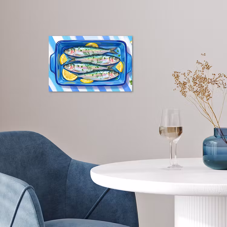 Poster - Vis - Citroen - Kruiden - Eten - Blauw — 4