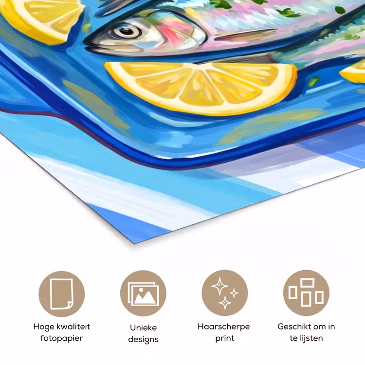 Poster - Vis - Citroen - Kruiden - Eten - Blauw — 5
