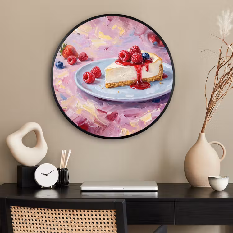 Ronde fotolijst - Eten - Cheesecake - Bessen - Abstract - Roze — 2