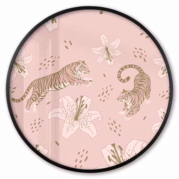 Ronde fotolijst - Kat - Springend - Bloemen - Abstract - Roze — 1