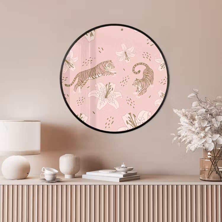 Ronde fotolijst - Kat - Springend - Bloemen - Abstract - Roze — 4