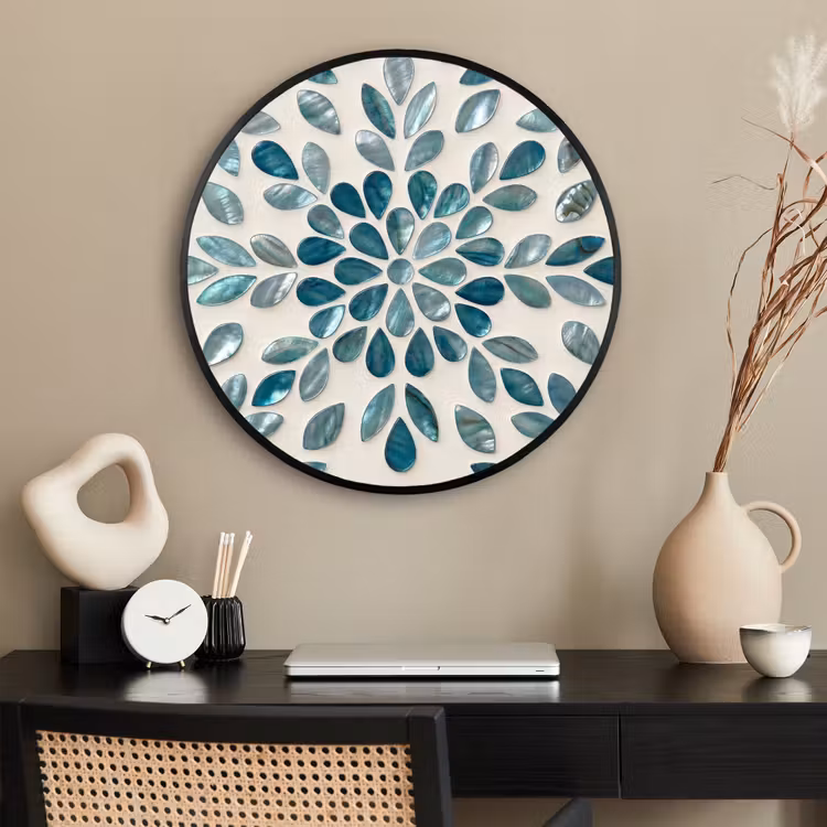 Ronde fotolijst - Patroon - Bladeren - Abstract - Modern - Turquoise — 2
