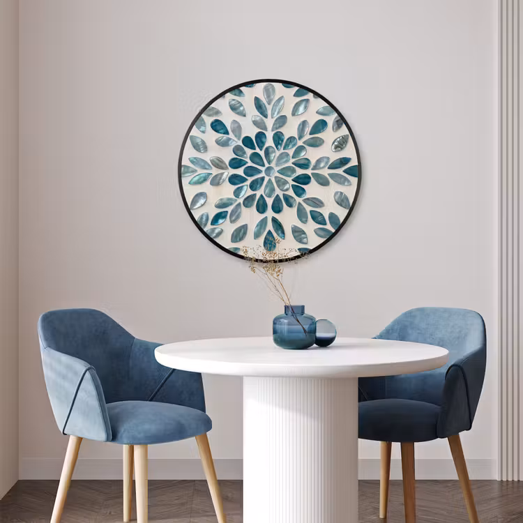 Ronde fotolijst - Patroon - Bladeren - Abstract - Modern - Turquoise — 3
