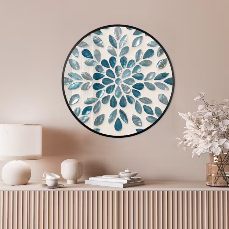Ronde fotolijst - Patroon - Bladeren - Abstract - Modern - Turquoise — 4