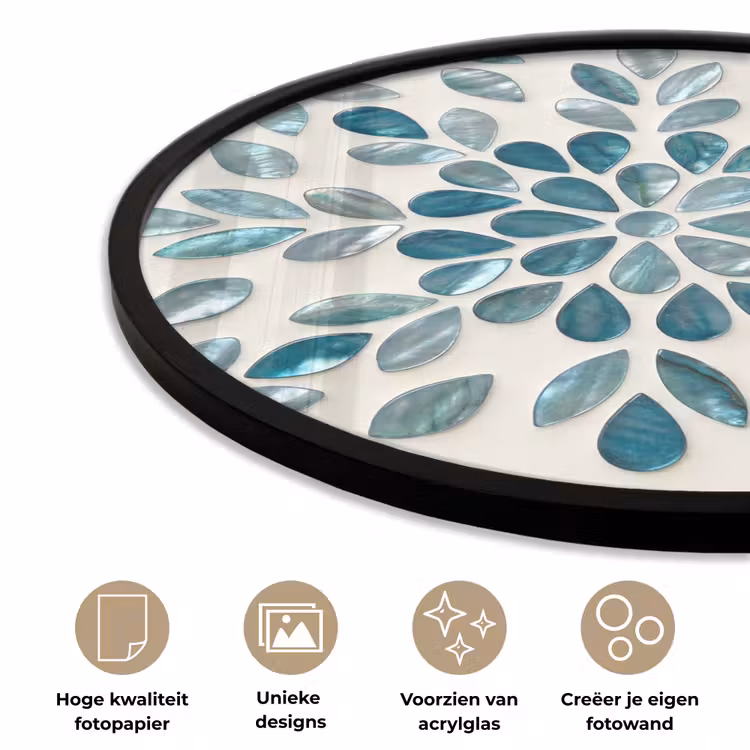 Ronde fotolijst - Patroon - Bladeren - Abstract - Modern - Turquoise — 5