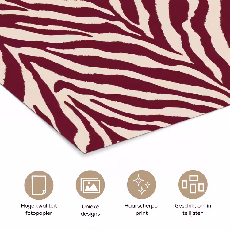 Poster - Zebra - Motief - Bordeaux - Rood — 5
