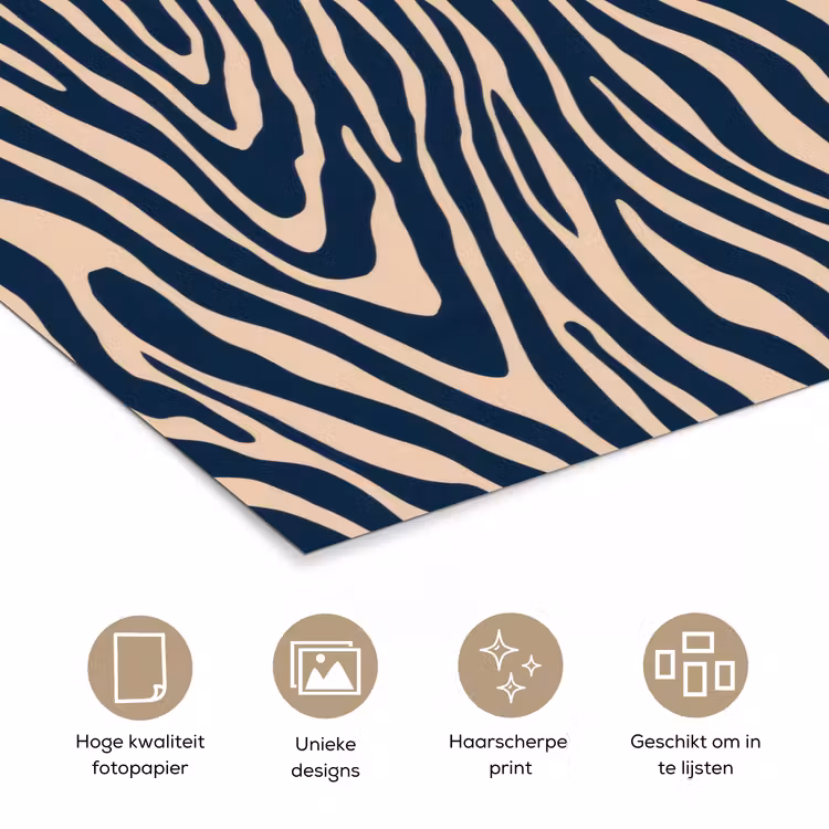 Poster - Zebra - Patroon - Blauw - Beige — 5
