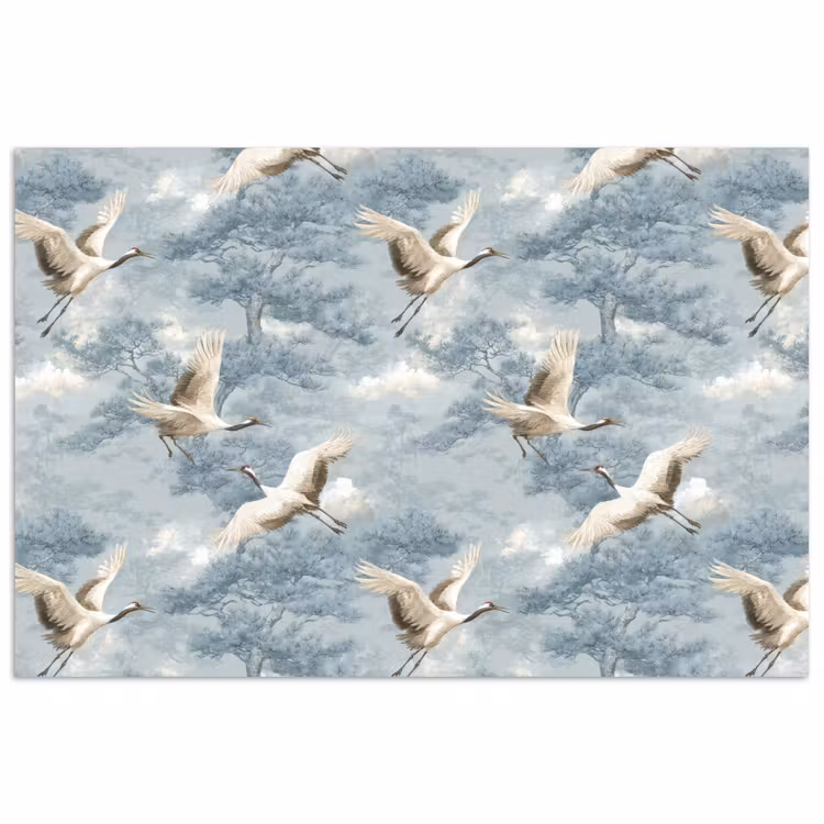 Poster - Wolken - Kraanvogels - Blauw — 1