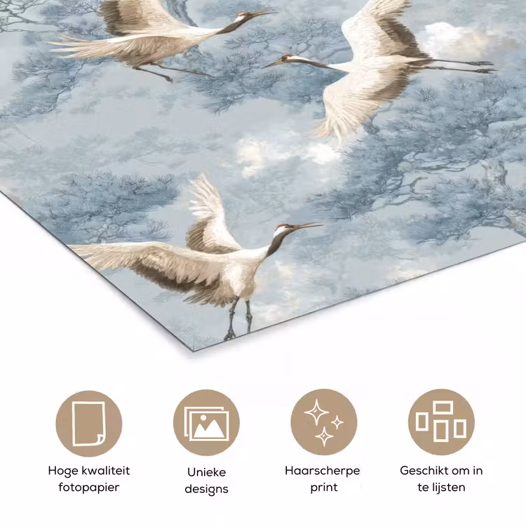 Poster - Wolken - Kraanvogels - Blauw — 5