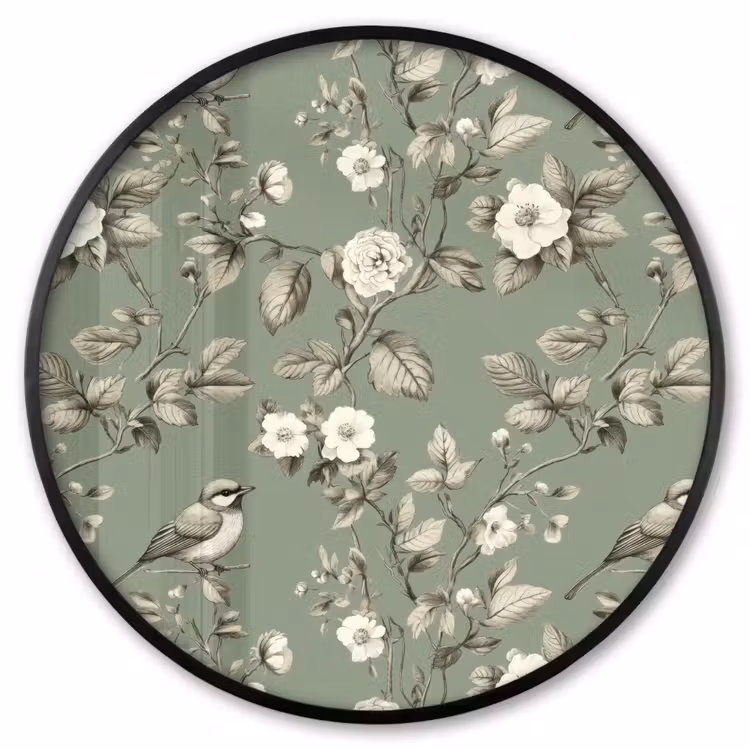Ronde fotolijst - Botanisch - Vogels - Groen — 1