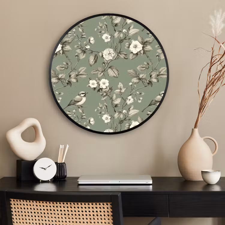 Ronde fotolijst - Botanisch - Vogels - Groen — 2