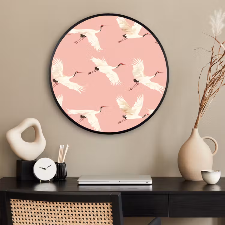 Ronde fotolijst - Modern - Kraanvogels - Roze — 2