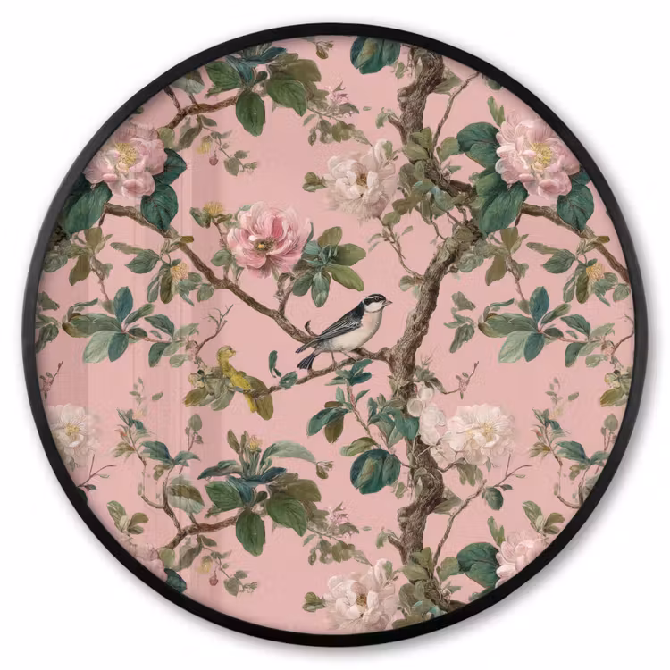 Ronde fotolijst - Pioenrozen - Botanisch - Vogel — 1