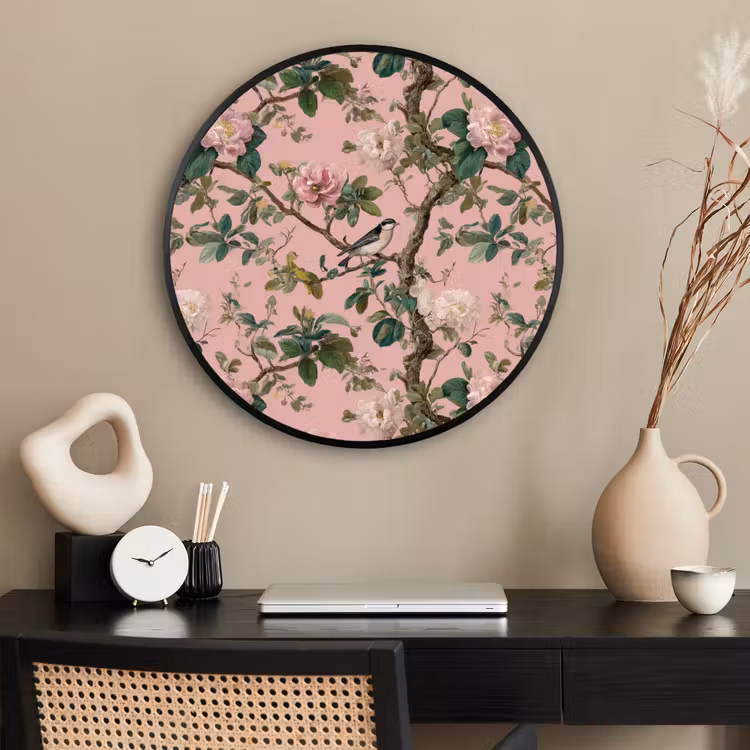 Ronde fotolijst - Pioenrozen - Botanisch - Vogel — 2