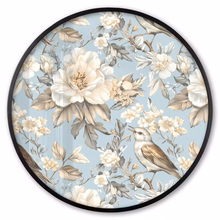 Ronde fotolijst - Botanisch - Zangvogel - Blauw — 1