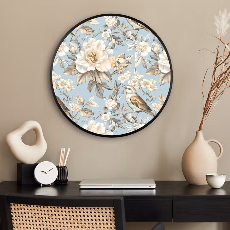Ronde fotolijst - Botanisch - Zangvogel - Blauw — 2