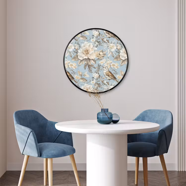 Ronde fotolijst - Botanisch - Zangvogel - Blauw — 3