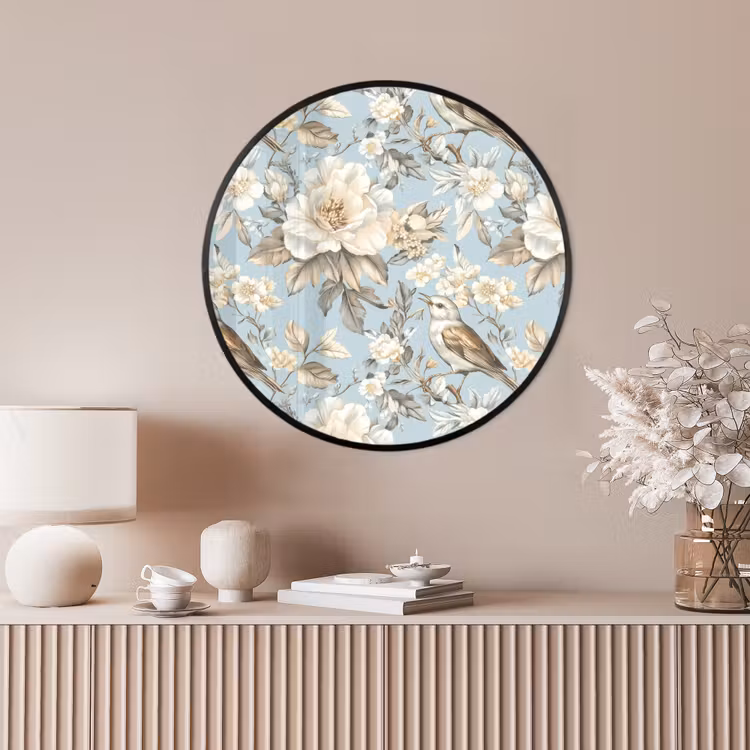 Ronde fotolijst - Botanisch - Zangvogel - Blauw — 4