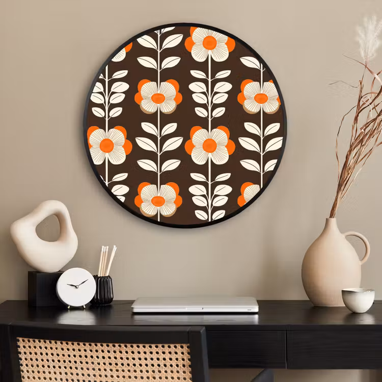 Ronde fotolijst - Bloemen - Retro - Bruin — 2