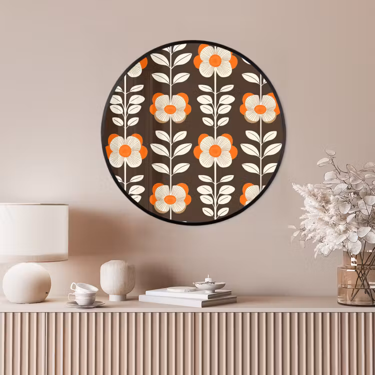 Ronde fotolijst - Bloemen - Retro - Bruin — 4