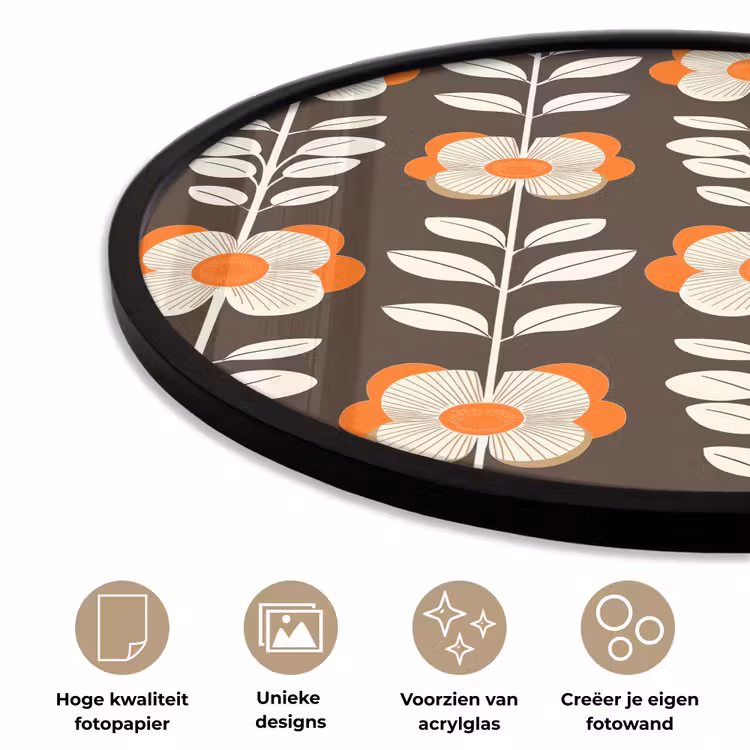 Ronde fotolijst - Bloemen - Retro - Bruin — 5