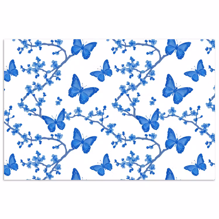 Poster - Vlinder - Bloemen - Blauw — 1