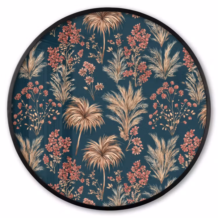 Ronde fotolijst - Botanisch - Patroon - Blauw — 1