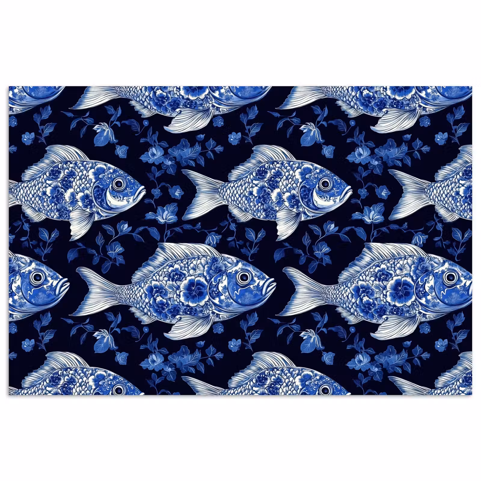 Poster - Vissen - Bloemen - Blauw — 1