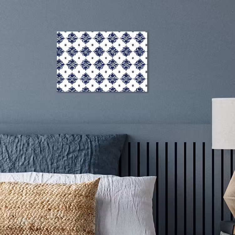 Poster - Tegelmotief - Blauw - Wit - Bloem — 3
