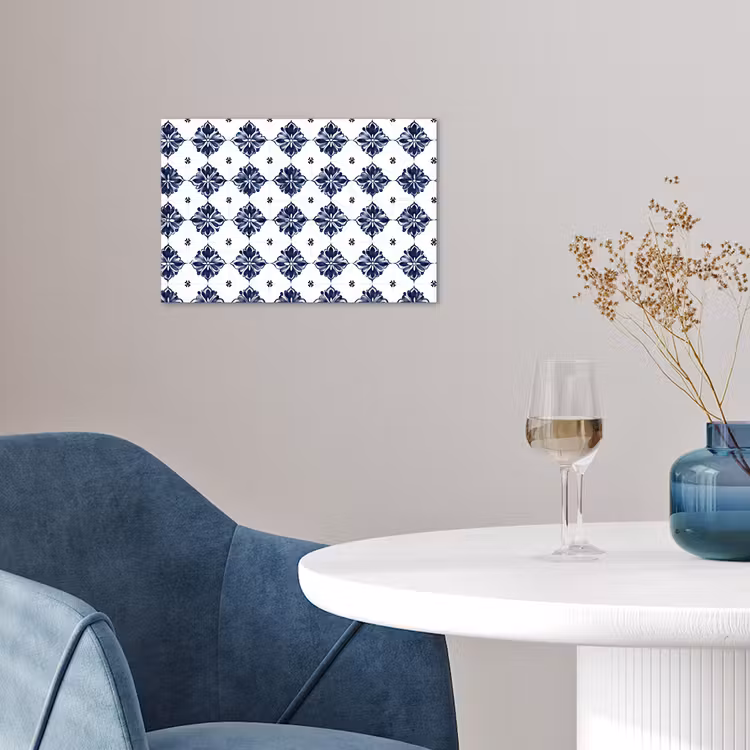 Poster - Tegelmotief - Blauw - Wit - Bloem — 4