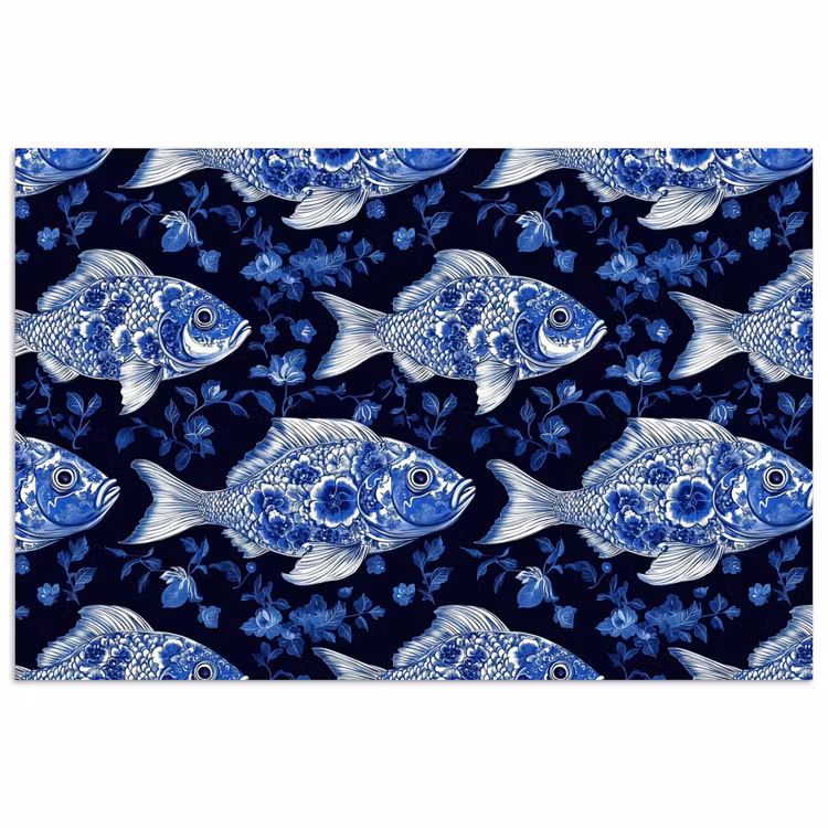 Poster - Vissen - Bloemen - Blauw — 1