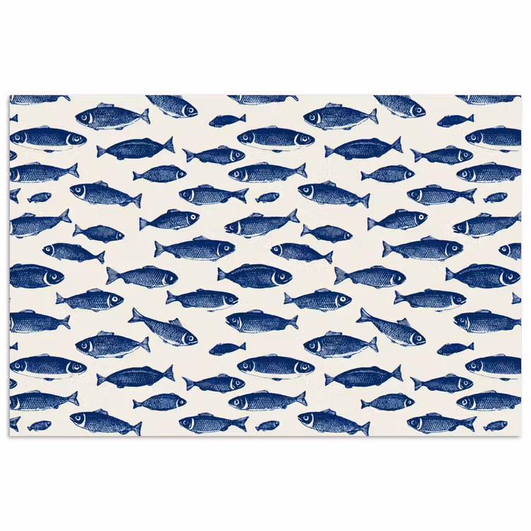 Poster - Vissen - Patroon - Blauw - Wit — 1