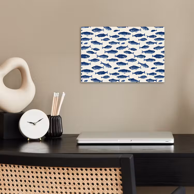 Poster - Vissen - Patroon - Blauw - Wit — 2