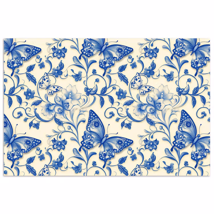 Poster - Vlinders - Bloemen - Blauw - Botanisch — 1