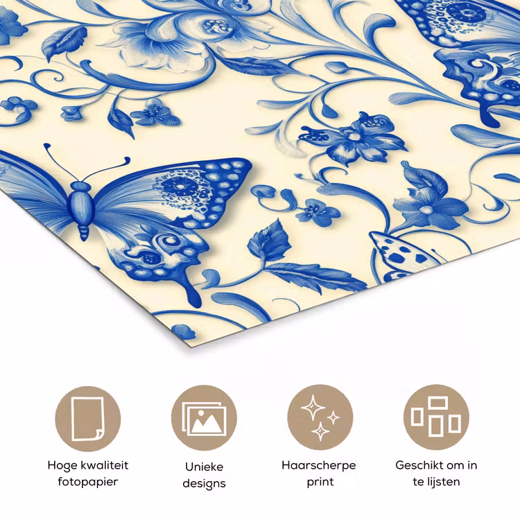 Poster - Vlinders - Bloemen - Blauw - Botanisch — 5