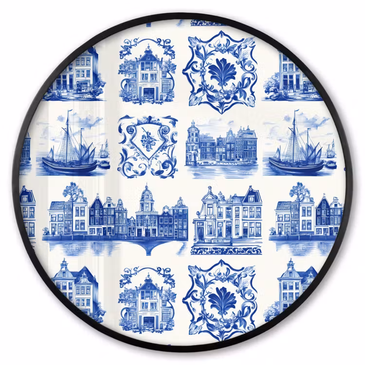 Ronde fotolijst - Huizen - Schepen - Blauw — 1