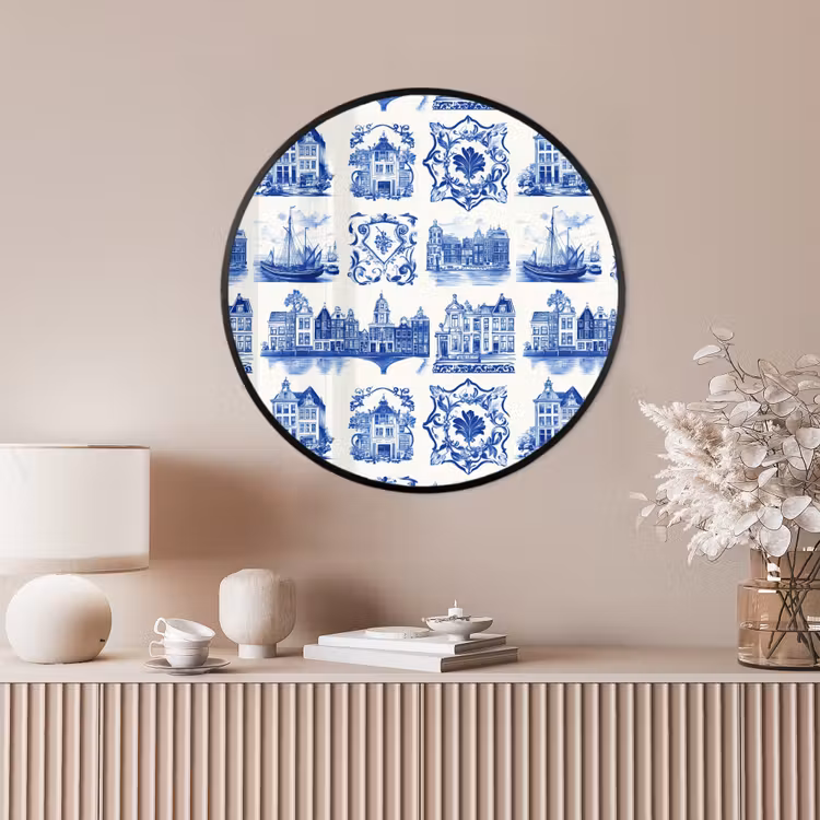 Ronde fotolijst - Huizen - Schepen - Blauw — 4