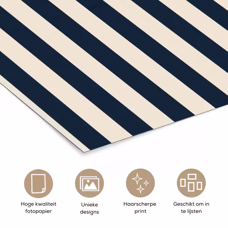 Poster - Verticale strepen - Blauw - Crème — 5