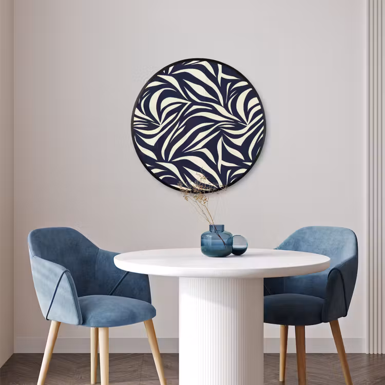 Ronde fotolijst - Bladvormen - Blauw - Patroon - Wit — 3